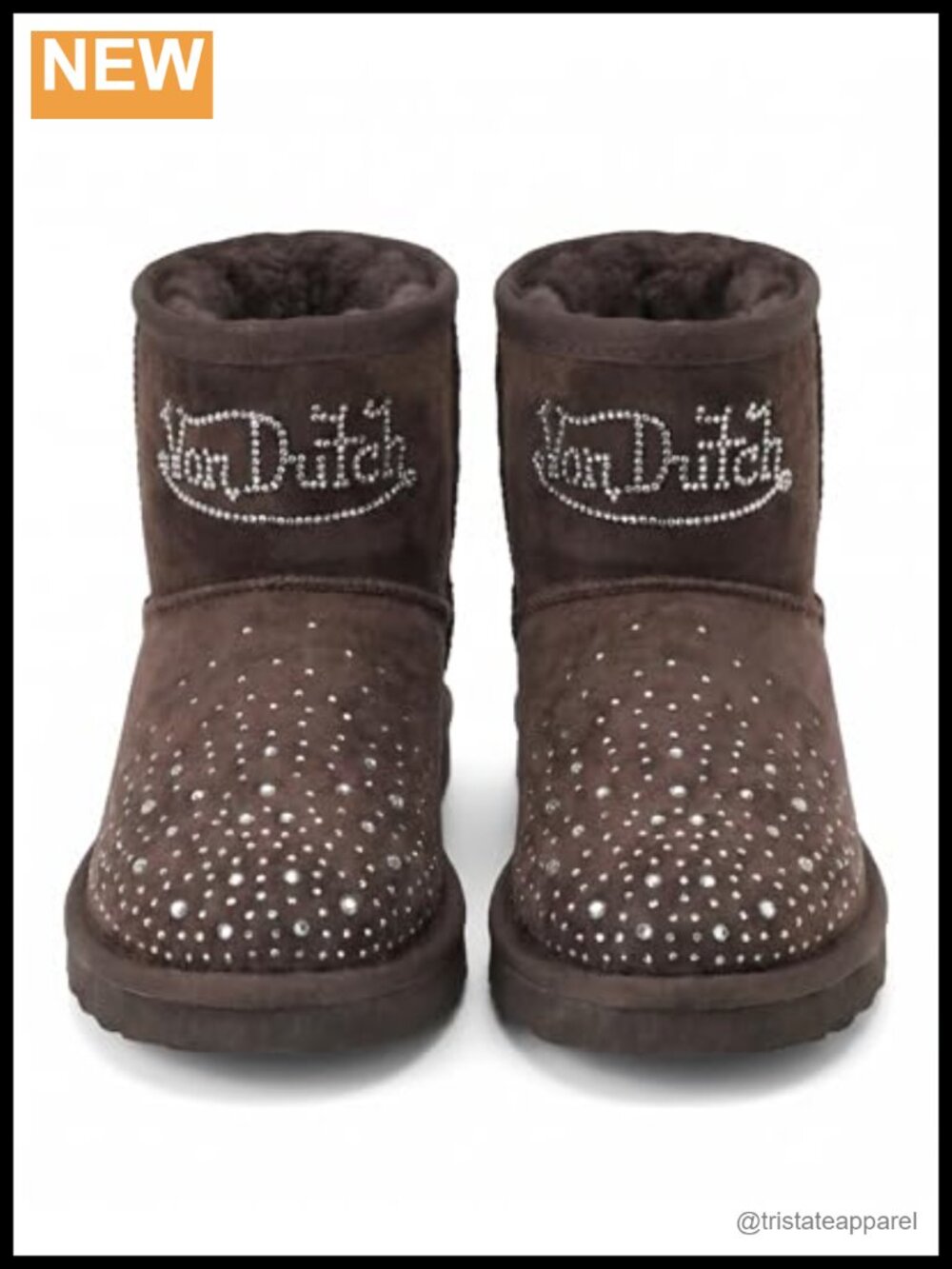Von Dutch Faux Suede Shearling Boots with Rhinestones Ankle Bootie Slip-On